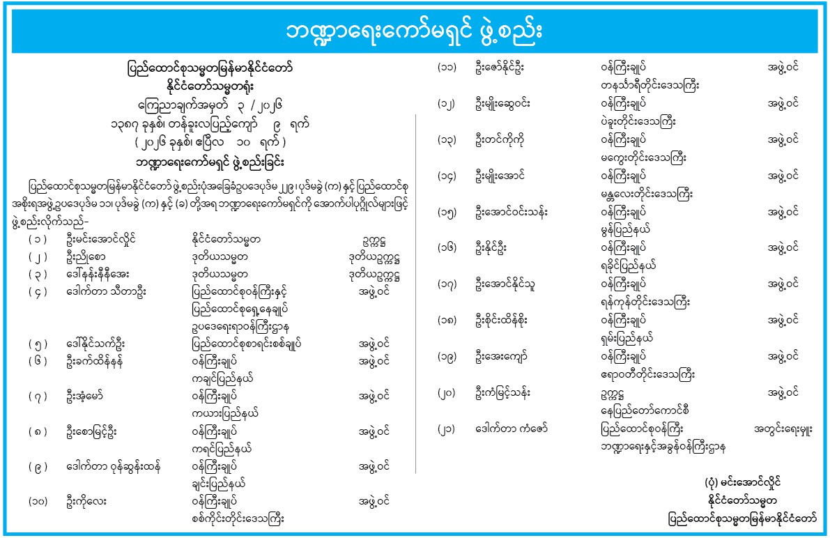 ဘဏ္ဍာရေးကော်မရှင် ဖွဲ့စည်းခြင်း